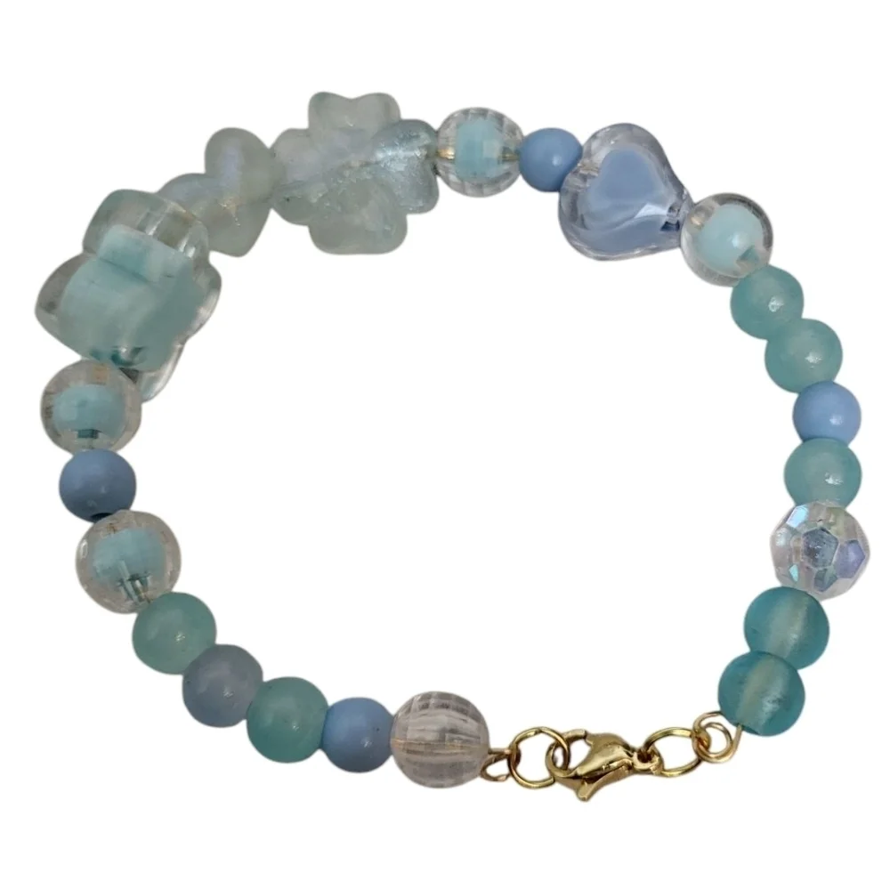 Elegant Blue Glitter Clover Butterfly Beaded Bracelet